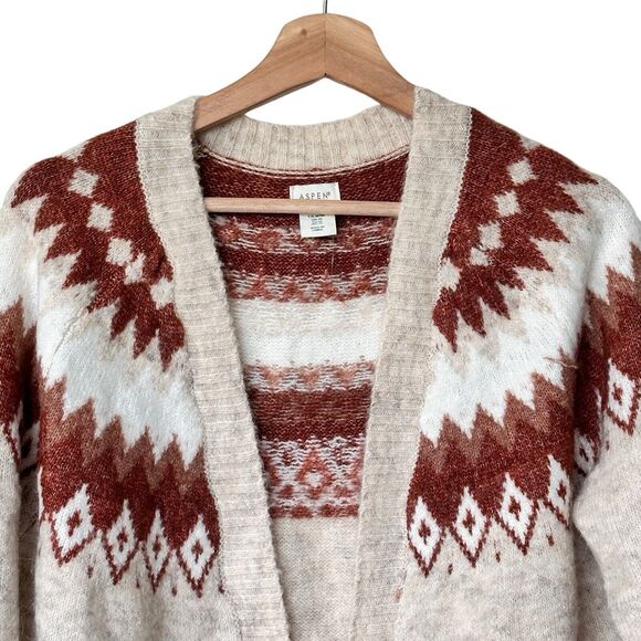 Aspen women's fair isle cardigan brown long sleeves size M - Picture 6 of 10